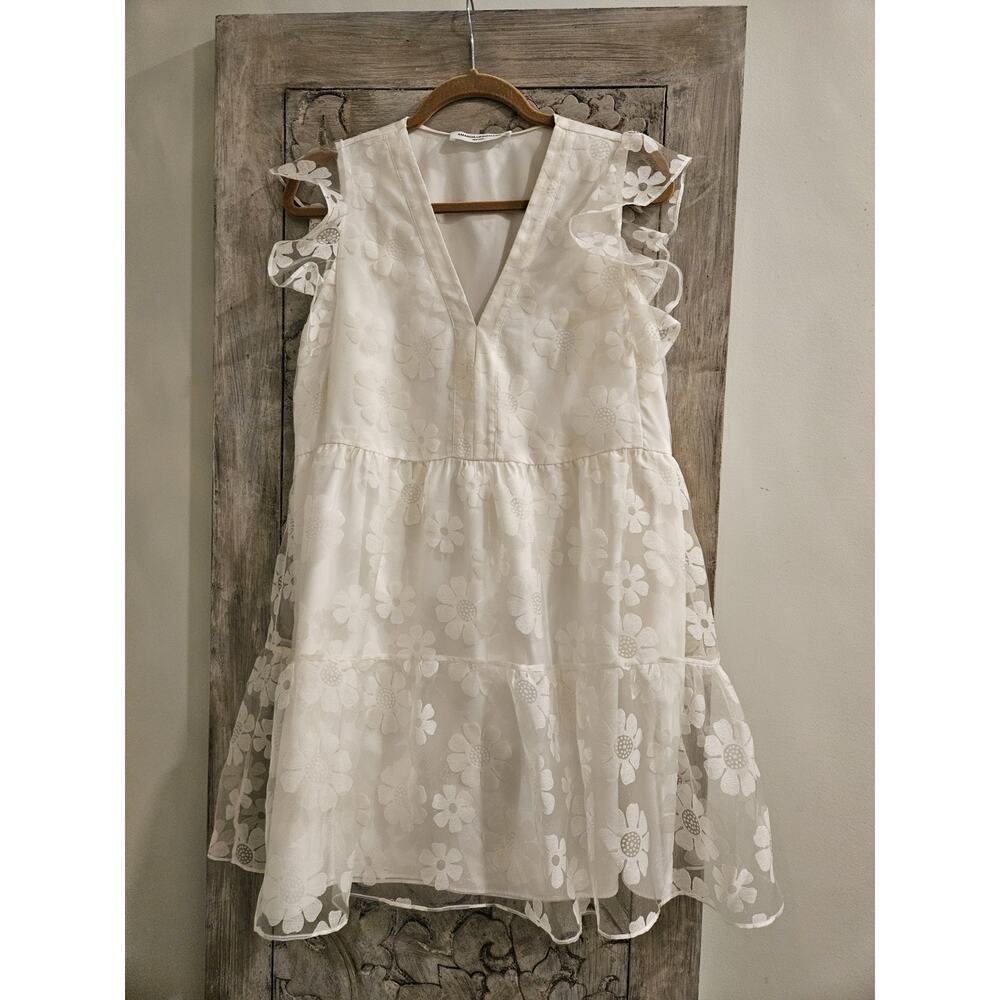 Amanda Uprichard Tier M Mini Dress White Ivory Medium Sheer Layer Wedding Bride